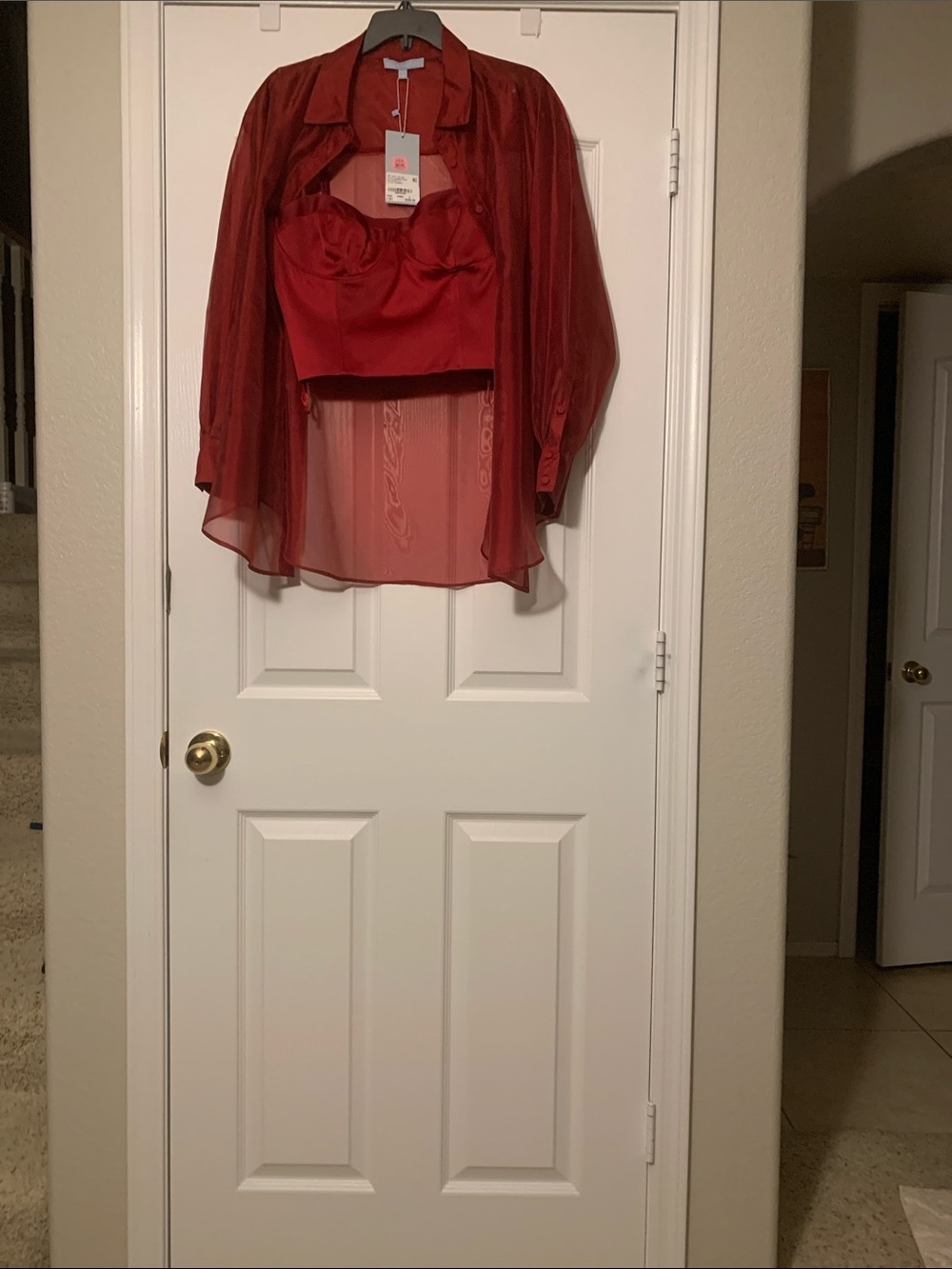 ANTONIO MELANI Red Sheer Button-Up with Matching Bustier